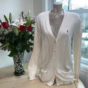 Ralph Lauren sport Longmont boyfriend fit white knit cardigan